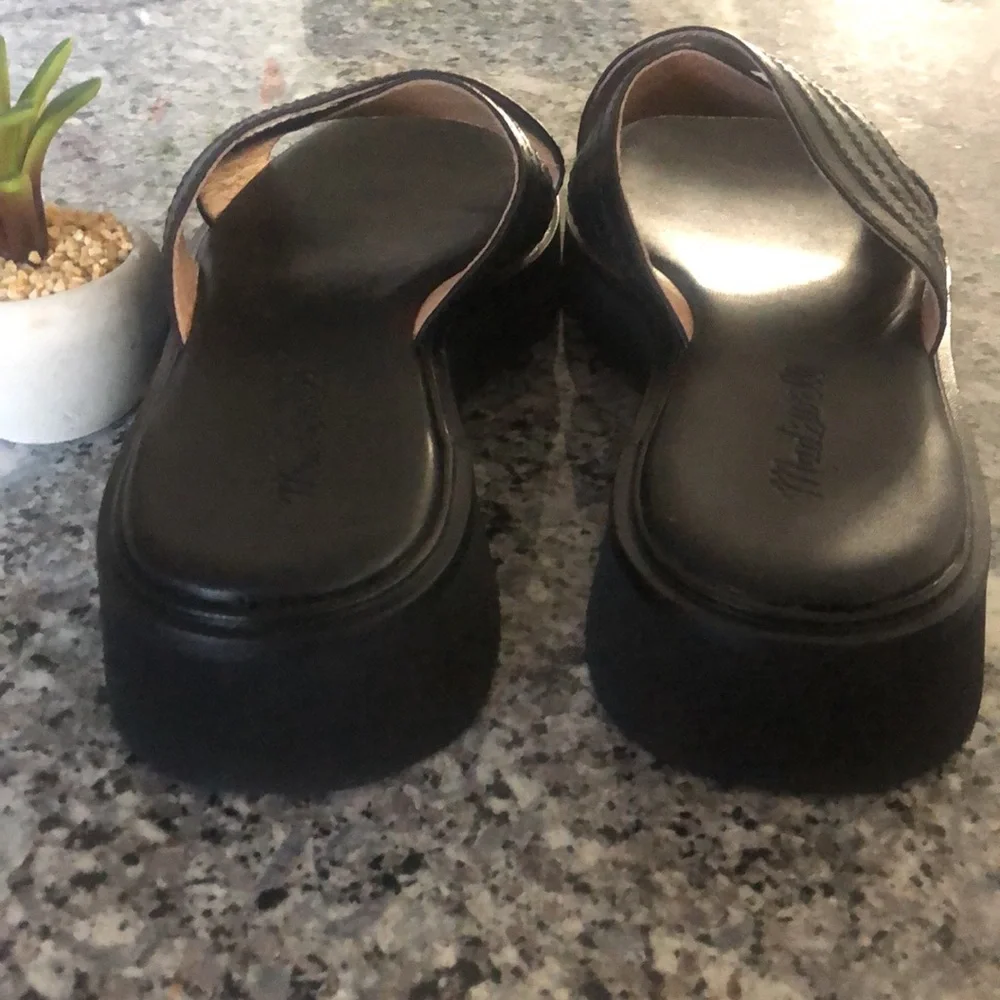 Madewell Alina BLACK Leather PLATFORM SLIDE 7.5 SANDALS NK043 NWOB